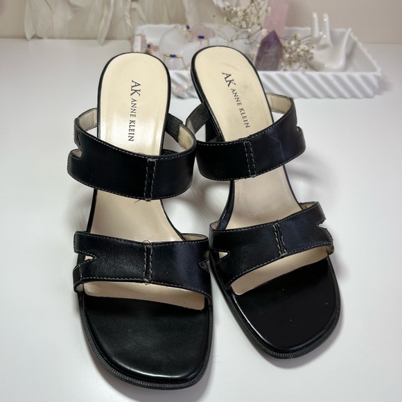 Anne Klein Black Leather Sandals - Picture 1 of 7